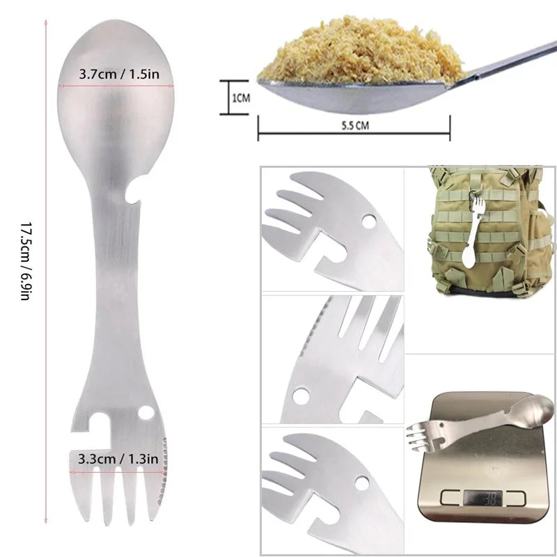 stainless steel outdoor multiuse Spork fork spoon multifunction cutlery multitool tableware multi tool flatware utensil camp kit