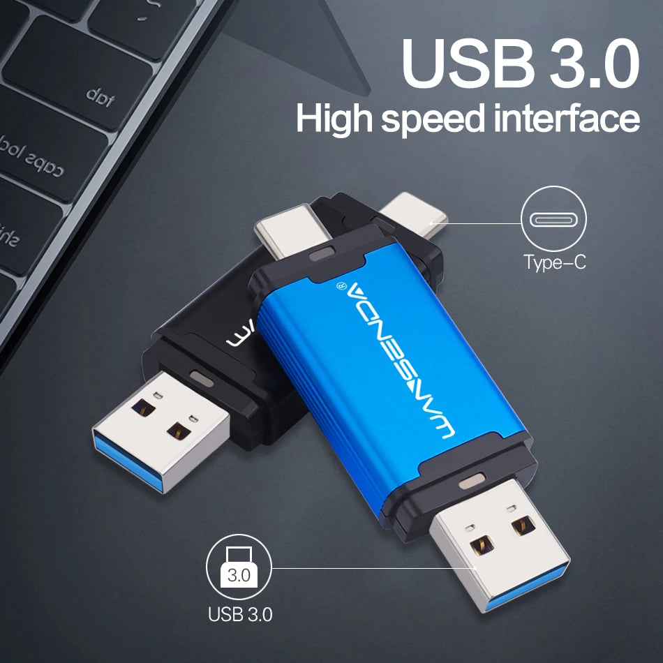 WANSENDA OTG USB Flash Drive 2 in 1 TYPE C & USB 3.0 Pen Drive 512GB 256GB 128GB 64GB 32GB High Speed Pendrive USB Memory Stick