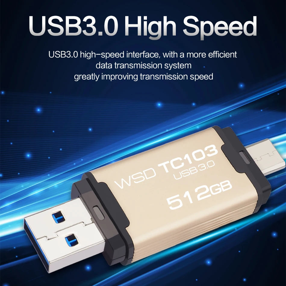 WANSENDA OTG USB Flash Drive 2 in 1 TYPE C & USB 3.0 Pen Drive 512GB 256GB 128GB 64GB 32GB High Speed Pendrive USB Memory Stick