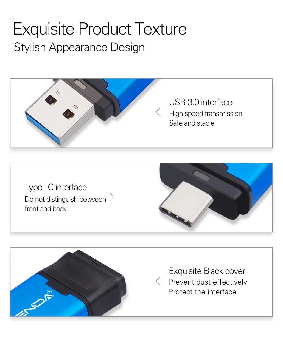 WANSENDA OTG USB Flash Drive 2 in 1 TYPE C & USB 3.0 Pen Drive 512GB 256GB 128GB 64GB 32GB High Speed Pendrive USB Memory Stick