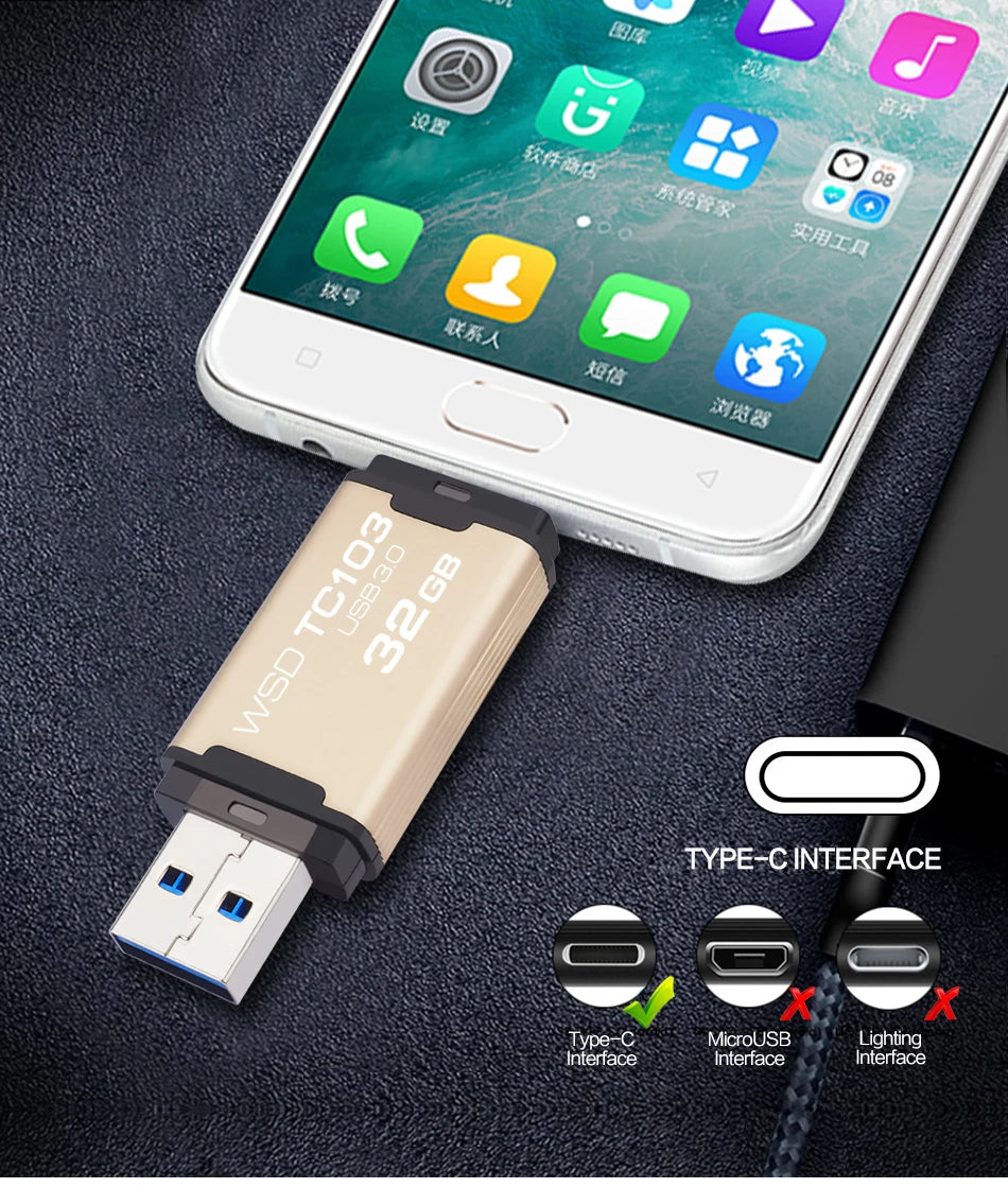 WANSENDA OTG USB Flash Drive 2 in 1 TYPE C & USB 3.0 Pen Drive 512GB 256GB 128GB 64GB 32GB High Speed Pendrive USB Memory Stick