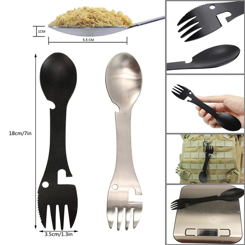 stainless steel outdoor multiuse Spork fork spoon multifunction cutlery multitool tableware multi tool flatware utensil camp kit